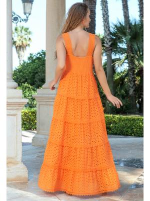 Сукня максі з прошви на широких бретелях 4075-F-orange-C